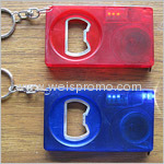 Bottle opener with 1 meter steel tape measure and LED light