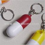 Plastic Capsule shape pill box with keychain