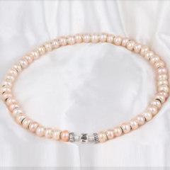 44cm Freshwater Pearl Silver Snake Necklace