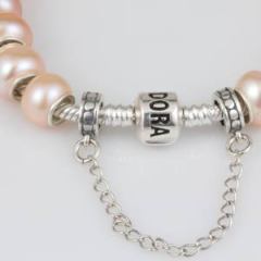 20cm Freshwater Pearl Silver Snake Bracelet With silver safety chain
