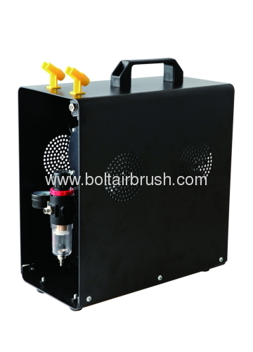 Twin cylinder airbrush compressor with tank with cover