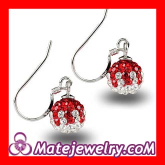 8mm Red-White Czech Crystal Ball Sterling Silver Hook Earrings Wholesale