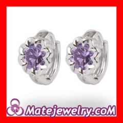 purple flower huggie hoop earrings
