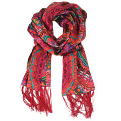 Long Oblong Red Fringed Silk Shawl 170×50cm Silk Scarf Painting Wholesale