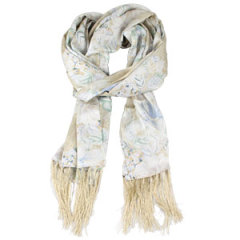 Whit silk scarf with fringe 170×50cm Silk Scarf Painting Wholesale