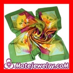 Green Floral Large Square Silk Scarves for Women 105×105cm Hand Painted Silk Scarf