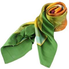 Green Floral Large Square Silk Scarves for Women 105×105cm Hand Painted Silk Scarf