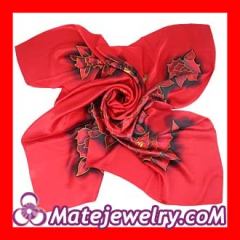 Red Floral Large Square Silk Scarves for Women 105×105cm Hand Painted Silk Scarf