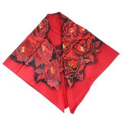 Red Floral Large Square Silk Scarves for Women 105×105cm Hand Painted Silk Scarf