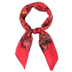 Red Floral Large Square Silk Scarves for Women 105×105cm Hand Painted Silk Scarf