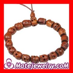 10×8mm Skull Head Peach Wooden Beads Buddhist Prayer Bracelet Wrist Mala