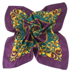 Purple Border Printed Floral Silk Scarf 50X50cm Small Square Satin Pure Silk Scarves