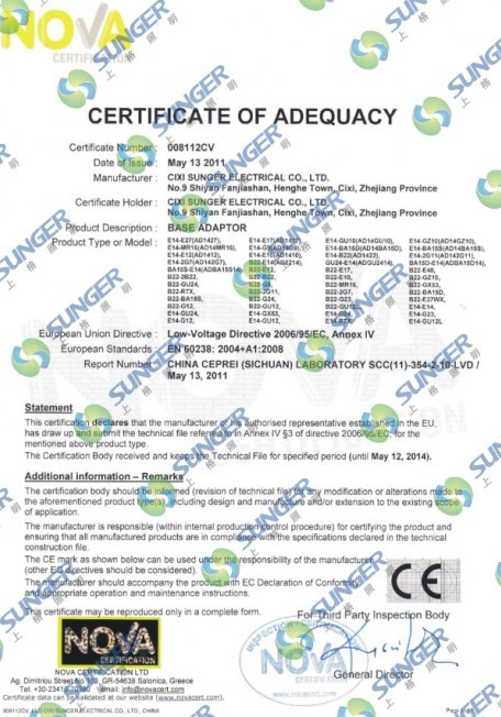 CERTIFICATE OF ADEQUACY FOR BASE ADAPTOR2