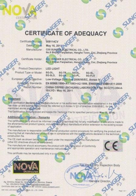 CERTIFICATE OF ADEQUACY FOR LED