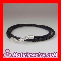 44cm Black Braided Leather Necklace with Sterling Lobster Clasp