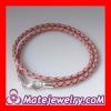 44cm Pink Braided Leather Necklace with Sterling Lobster Clasp