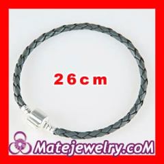 european 26cm Charm Jewelry Single Gray Braided Leather Bracelet