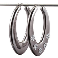 75×50mm Basketball Wives Bamboo Hoop Earrings Crystal Wholesale