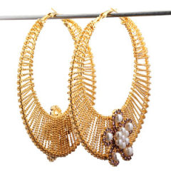 100mm Gold Basketball Wives Pearl Bamboo Earrings Wholesale