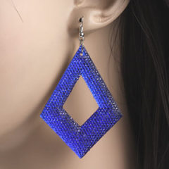 Basketball Wives Diamond Bamboo Blue Crystal Hoop Earrings Wholesale