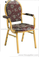 Upholstered stacking aluminum arm banquet chair
