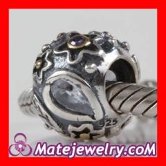 european Style Sterling Silver Beads with Dew Drops White Stone