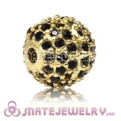 10mm Gold plated Sterling Silver Disco Ball Bead Pave Black CZ Crystal Shamballa Style