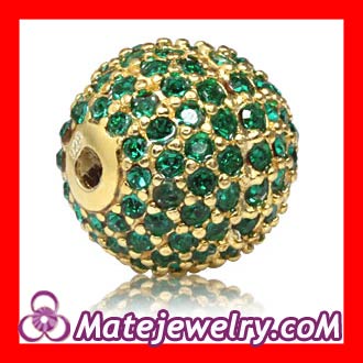 12mm Gold plated Sterling Silver Disco Ball Bead Pave Green Austrian Crystal handmade Style