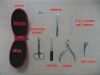 nail cutter, nail file. cuticle pusher,earpick, 2 in one pusher nail cleaner, tweezer, scissors