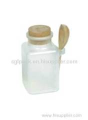 Square Bath Salt bottle plastic with wood