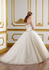 GEORGE BRIDE Ball Gown Strapless Beaded Bodice Satin Wedding Dress