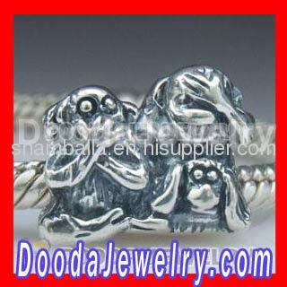 Silver european Chimp Family Charms Beads