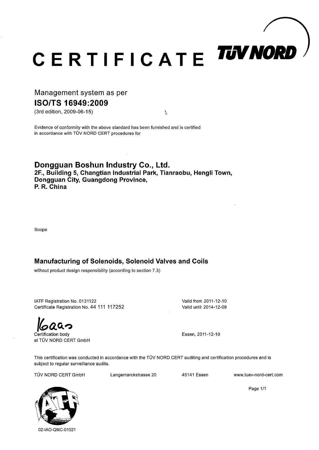 ISO/TS 16949 Certification