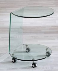 Glass side table with wheels