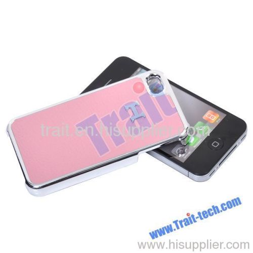 Leather Coated Hard Case for iPhone 4S/iPhone4 with Chormed Edge (Pink)