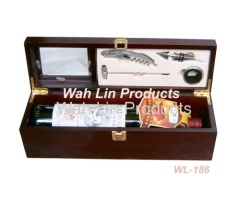 wooden box with wine accessories