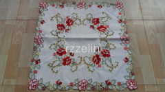 Red flower pattern embroidered polyester table cloths