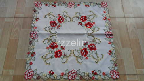 Red flower pattern embroidered polyester table cloths