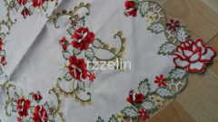 Red flower pattern embroidered polyester table cloths