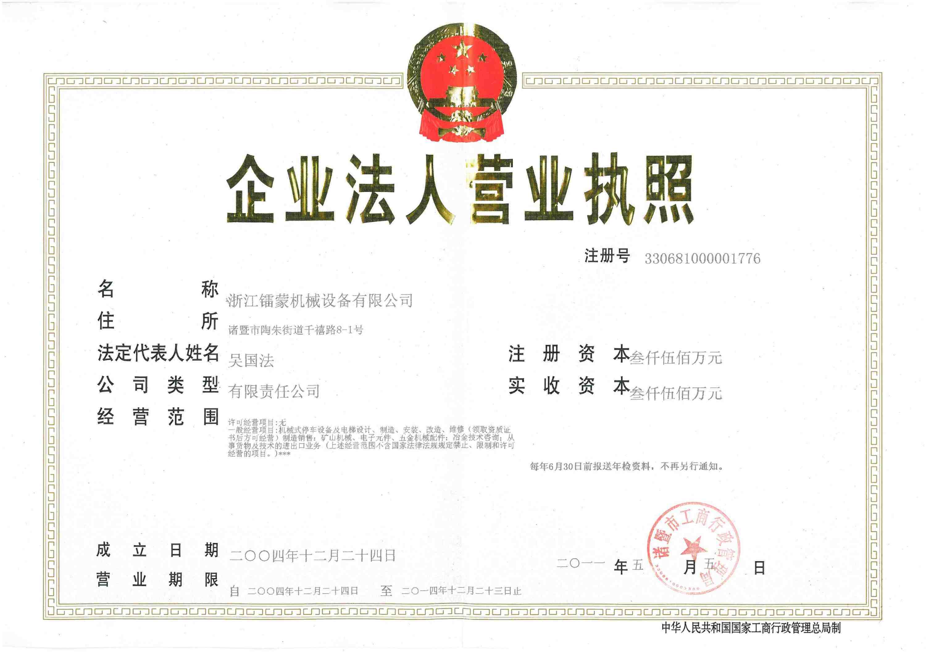 enterprise legal person business license