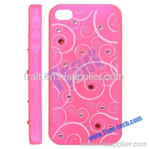 Transparent Waves Pattern with Diamonds Plastic Hard Case Cover for iPhone 4S (Pink)