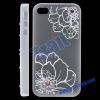 Transparent Flower Pattern with Diamonds Plastic Hard Case Cover for iPhone 4S (White)