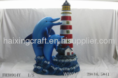 Resin Dolphin with Lighthouse Sculpture