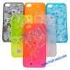 Transparent Flower Pattern with Diamonds Plastic Hard Case Cover for iPhone 4S