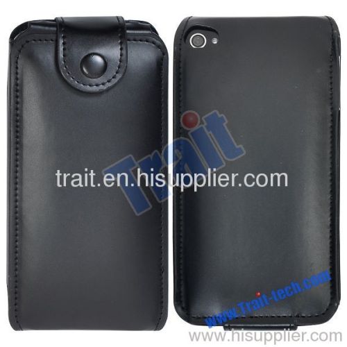Black Flip Leather Pouch for iPhone 4/iPhone 4S
