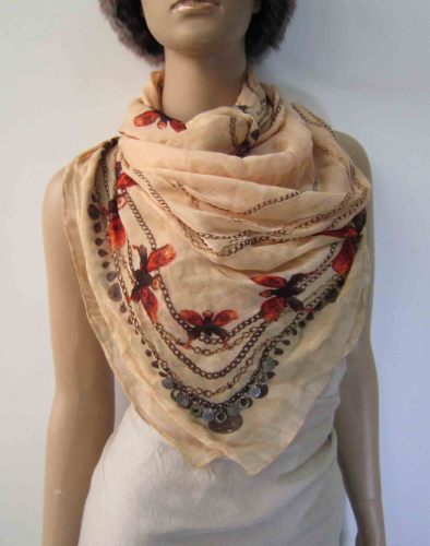 beige polyester woven scarf with sequins