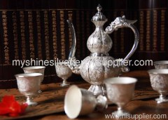 Luxury handicraft vintage Chinese silver wine set gift