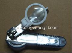 Nail clipper with magnifying glass