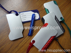 Plastic luggage tag with ball pen