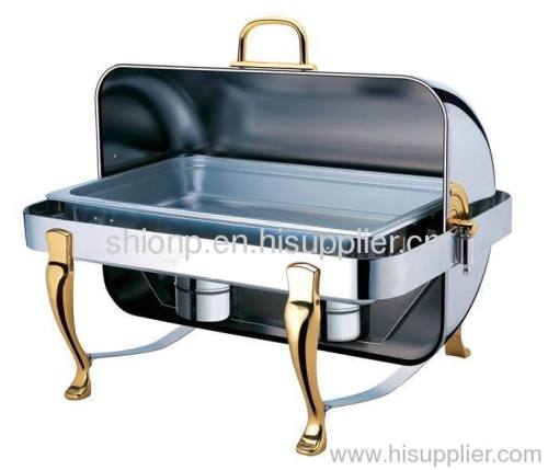 Oblong chafing dish with golden color legs